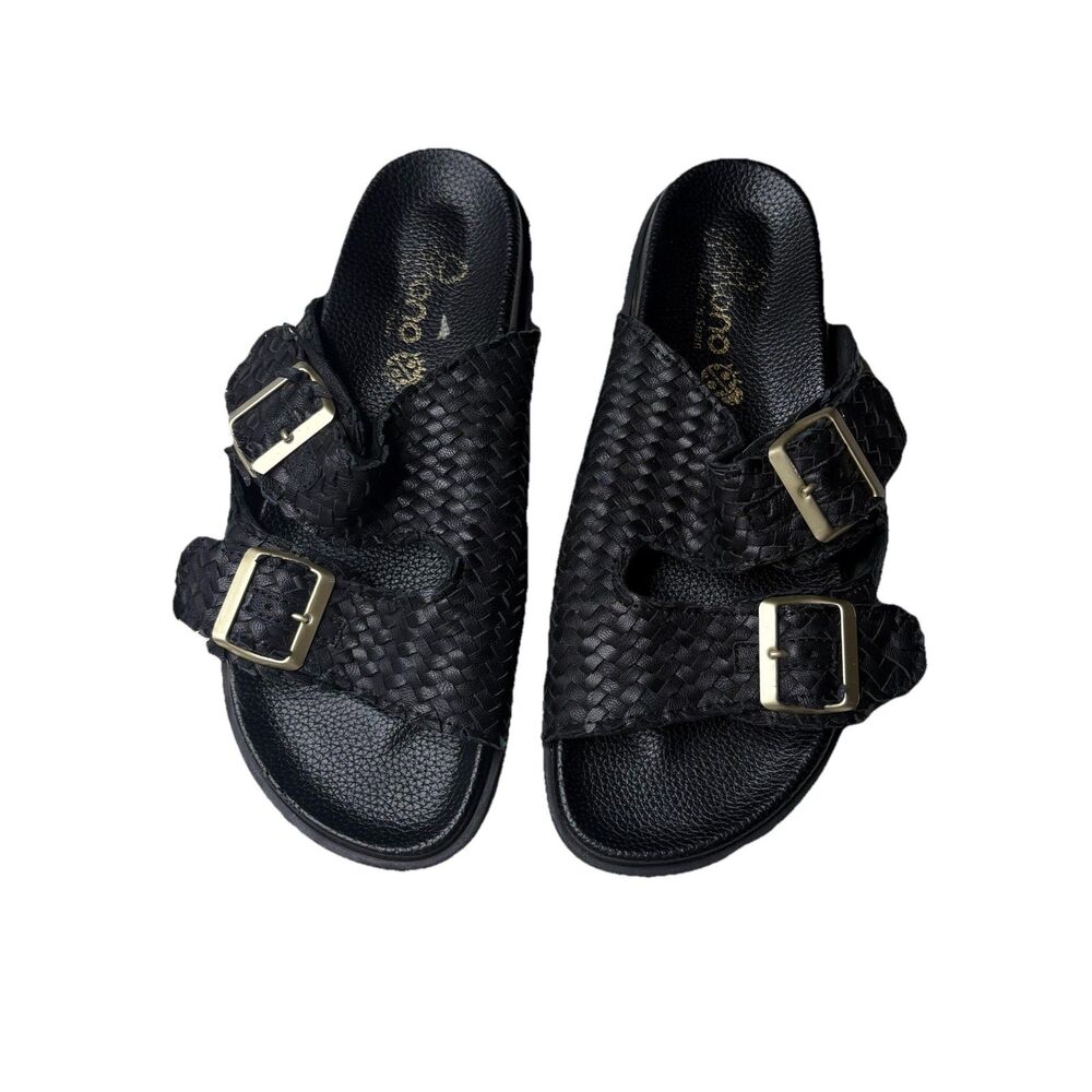 Yokono Spain Boho Black Leather Woven Slip On Slide Sandals Womens Size 40 = 9.5